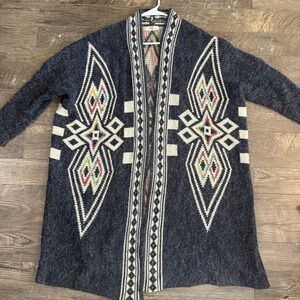 Aztec Southwestern Cardigan Open Front Duster Long Gray